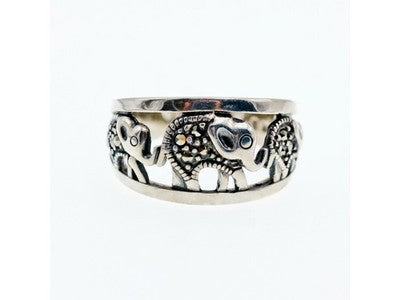 925 Sterling Silver Marcasites "Elephants" Ring Size 9.5