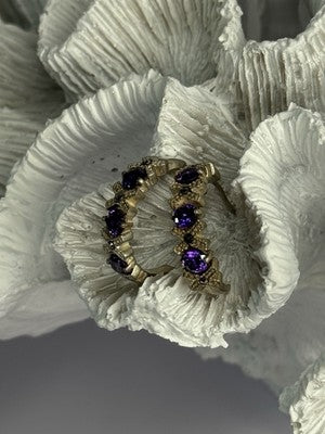 925 Sterling Silver Amethyst & Marcasite Earrings Length 0.80 Inch