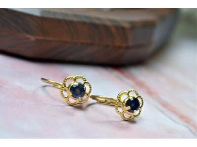 18K Yellow Gold Blue Spinel "Flowers" Earrings Italy