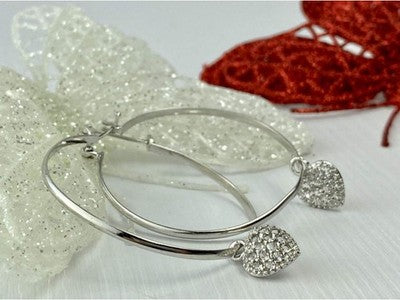 925 Sterling Silver Quartz "Heart" Hoop Earrings