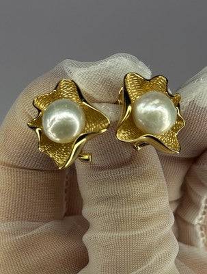 925 STERLING SILVER GOLD PLATED PEARL EARRINGS LENGTH 0.9 INCH