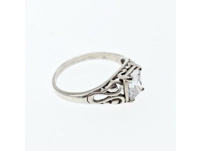 925 Sterling Silver White CZ Openwork Ring Size 9.5