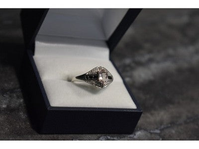 925 Sterling Silver Morganite & Jewelry Glass Ring Size 8