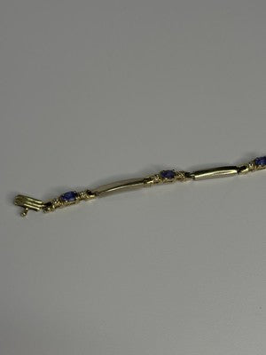 14K Yellow Gold Tanzanite & Diamond Bracelet Length 7.5 Inch