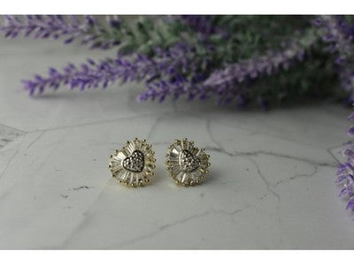 925 Sterling Silver Gold Plated CZ "Heart" Stud Earrings