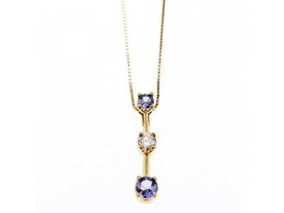 14K Yellow Gold Tanzanite & White Sapphire Chain With Pendant