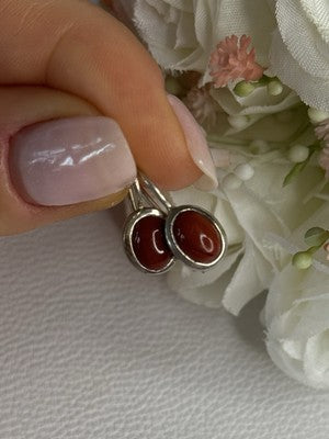 925 Sterling Silver Carnelian Earrings Length 0.70 Inch
