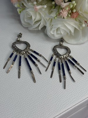 Vintage Native American 925 Sterling Silver Lapis Earrings Length 2.50 Inch