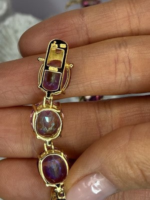 925 Sterling Silver Gold Plated Pink Mystic Topaz Bracelet Length 8.5 Inch