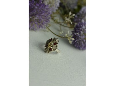925 Sterling Silver Heliodor, Almandine & Marcasites Ring Size 8