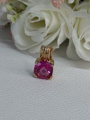 925 Sterling Silver Gold Plated Pink Spinel Pendant Length 0.70 Inch