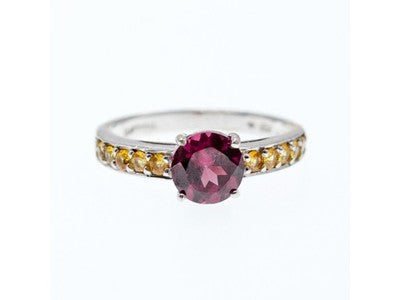 925 Sterling Silver Almandine & Heliodor Ring Size 9