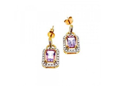 925 Sterling Silver Gold Plated Amethyst Stud Earrings