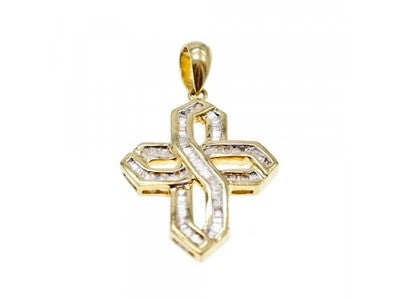 14K Yellow Gold White Sapphires Cross