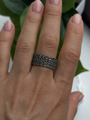 Vintage Art Deco Style 925 Sterling Silver Marcasite Band Ring Size 9