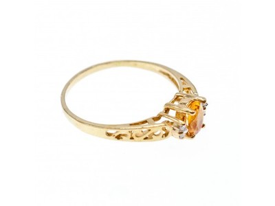 14K Yellow Gold Citrine & Diamonds Ring Size 8