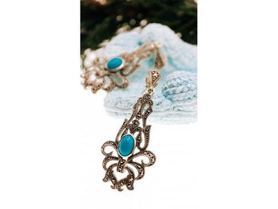 925 Sterling Silver Turquoise & Marcasites Earrings