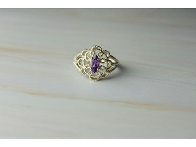 925 Sterling Silver Amethyst "Openwork" Ring Size 8
