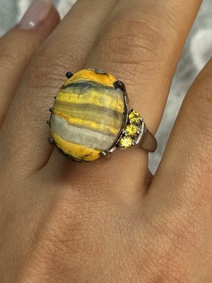 925 Sterling Silver Yashma & Citrine Ring Size 8
