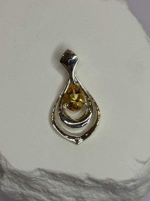 925 Sterling Silver Citrine Pear Pendant Length 1.3 Inch