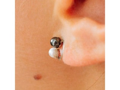 10K White Gold Pearls Earrings Italy