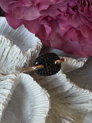 925 Sterling Silver Gold Plated Black Spinel Ring Size 9