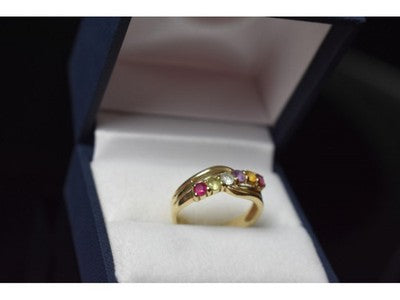 10K Yellow Gold Multi Gemstones Ring Size 6.5