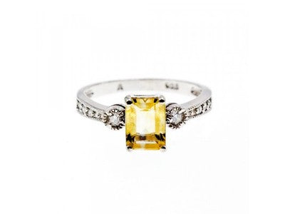 925 Sterling Silver Yellow Tourmaline & CZ Ring Size 8.5