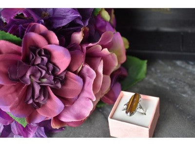 925 Sterling Silver Tiger'S Eye Ring Size 8
