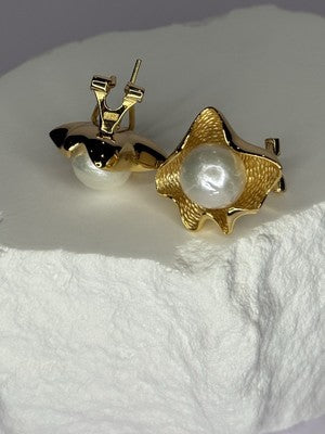 925 STERLING SILVER GOLD PLATED PEARL EARRINGS LENGTH 0.9 INCH