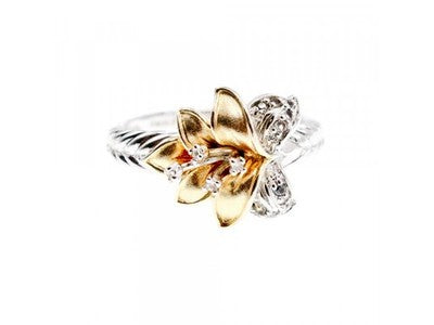 925 Sterling Silver Gold Plated CZ "Flower" Ring Size 9.5