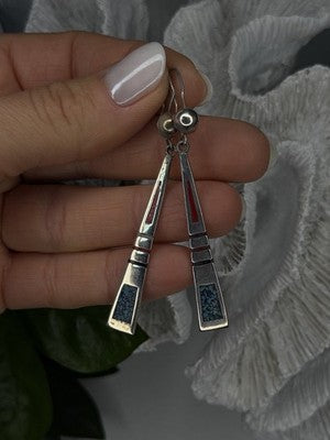 Navajo 925 Sterling Silver Turquoise & Coral Dangle Earrings