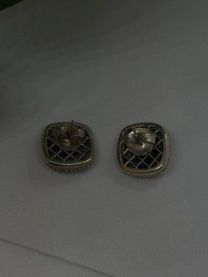 Vintage 14K yellow Gold & 925 Sterling Silver White Colorless Sapphire Earrings