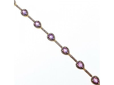 925 Sterling Silver Gold Plated Amethyst Bracelet Size 7.5 IN