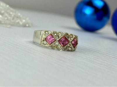 925 Sterling Silver Pink & White CZ Ring Size 5.5