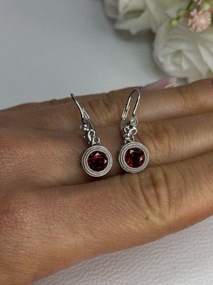 925 Sterling Silver Garnet Earrings Length 1.10 Inch