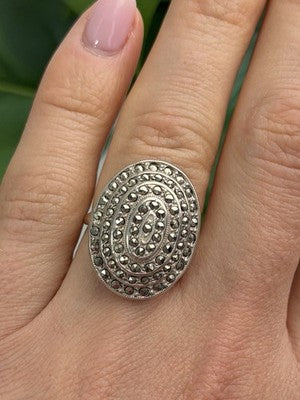Beautiful Vintage 925 Sterling Silver Marcasite Ring Size 6