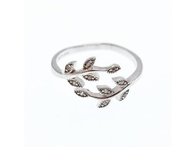 925 Sterling Silver White Topaz "Foliage" Ring Size 7 (Adjustable)