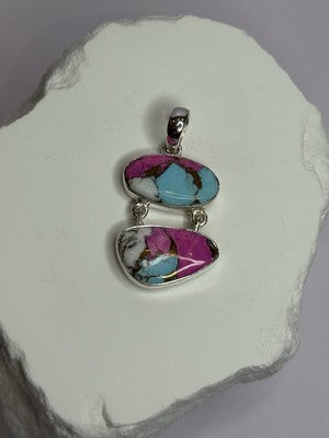 925 Sterling Silver Cotton Candy Turquoise Pendant Length 1.5 Inch