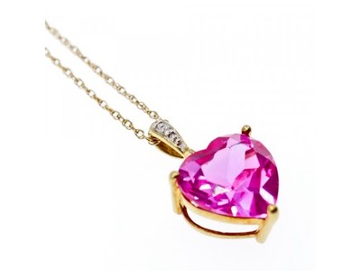 10K Yellow Gold Pink Sapphire & Diamond Pendant