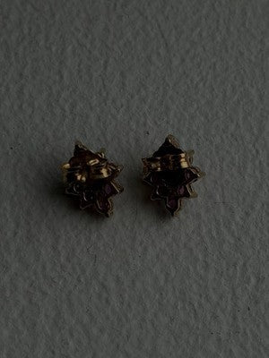 10K Yellow Gold Ruby & Diamond Flower Earrings