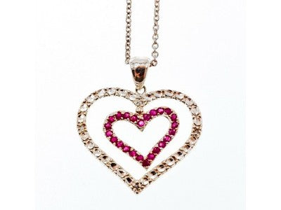 925 Sterling Silver Spinel "Hearts" Chain With Pendant