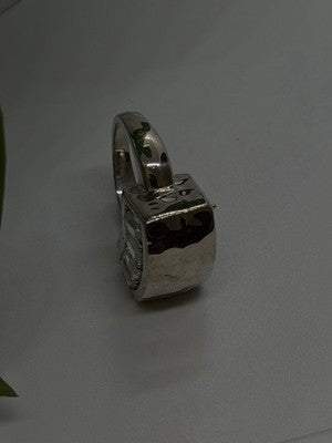 Unique Design 925 Sterling Silver White Colorless Spinel Ring Size 7