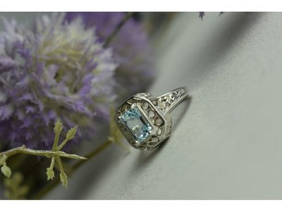 925 Sterling Silver Blue Spinel Openwork Ring Size 6