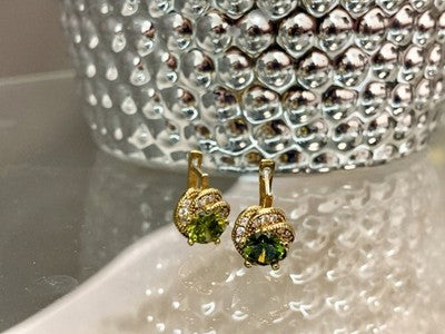 925 Sterling Silver Gold Plated Emerald & CZ Earrings