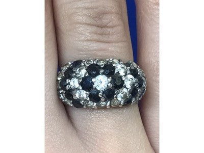 925 Sterling Silver Black Spinel & CZ Ring Size 6.5