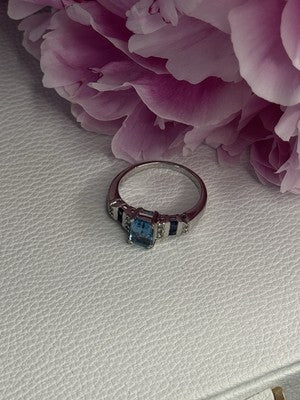 925 Sterling Silver Topaz Sapphire Beryl Ring Size 8