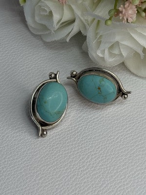 925 Sterling Silver Turquoise Clip Earrings Length 1.15 Inch