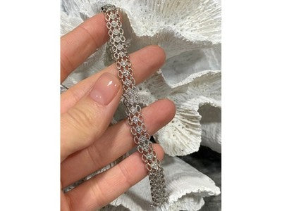 925 Sterling Silver White Topaz "Openwork" Bracelet Size 7 IN