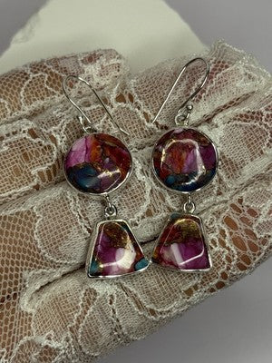 925 Sterling Silver Pink Oyster Turquoise Earrings Length 2 Inch